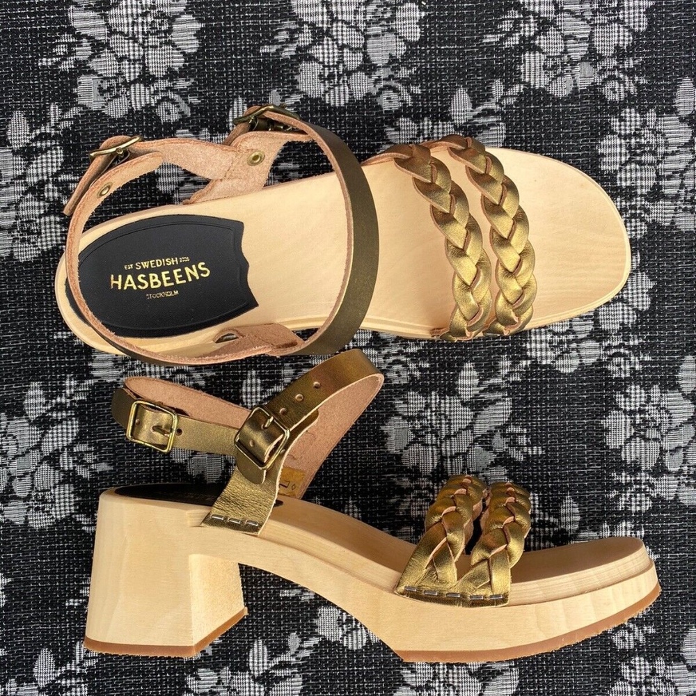 Swedish Hasbeens Tanja Gold Size 37 Sandal Platform Heel